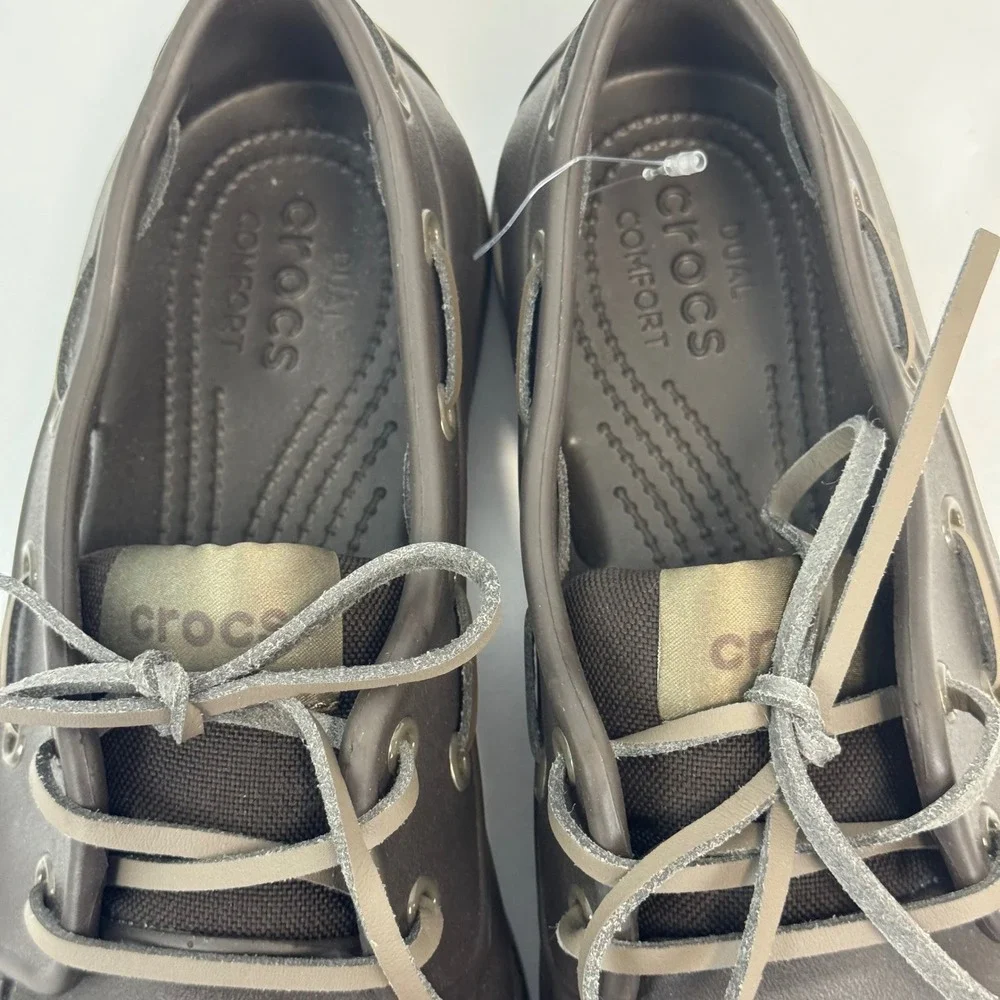 Crocs‎ Mens LiteRide Boat Shoes Espresso Brown Khaki Water Friendly Loafers Sz 7